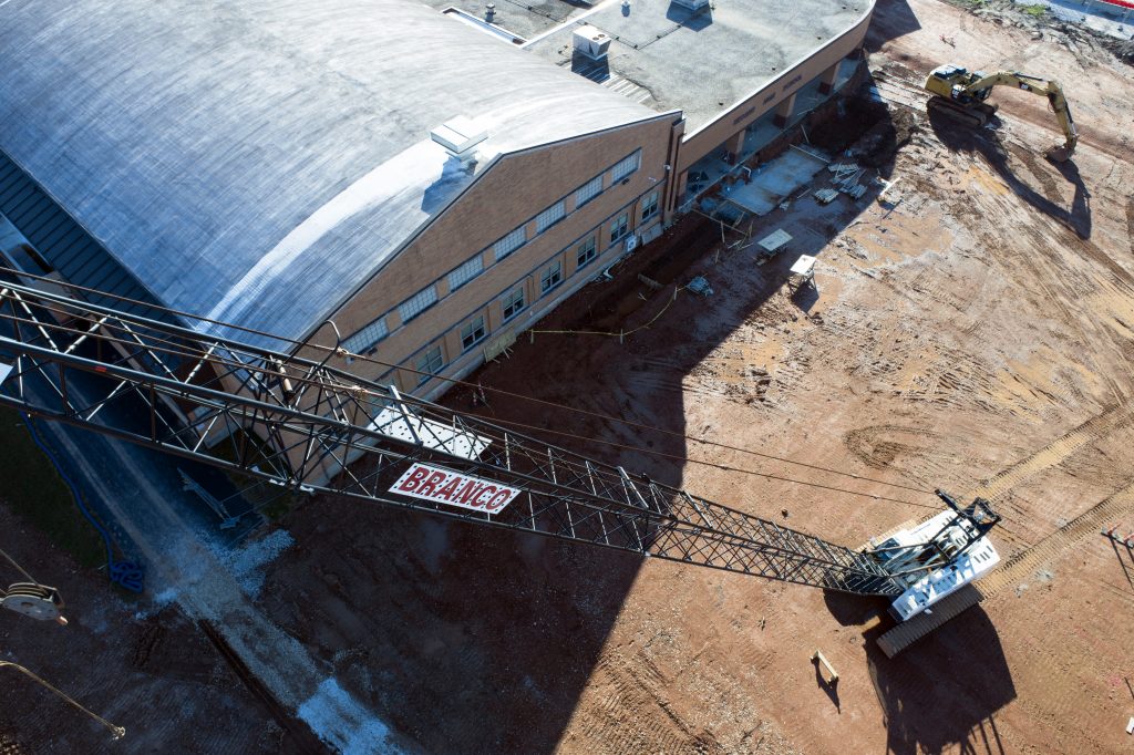Aerial shot of the Neosho school of performing arts during construction