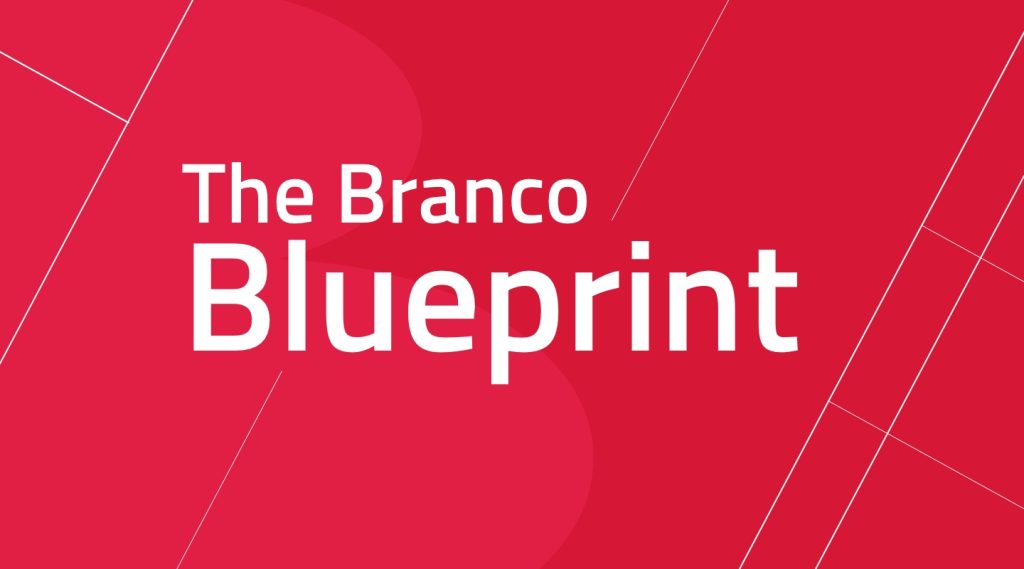 white lines on a red background that says -- the branco blueprint